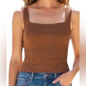 NWT Abercrombie & Fitch Faux Suede Crop Top Brown XS